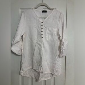 Terzo Millennio made Italy 100% linen womens  medium white blouse button hi low